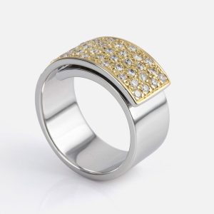 Anel Dupla Dobra em ouro branco e ouro amarelo