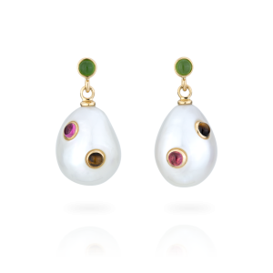Par de Brincos Iris Jade em Ouro 19,2K com Pérolas Barrocas | Drop of Life
