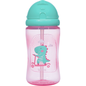 Garrafinha Infantil Buba Com Canudo 400ml – Dino Patinete Rosa