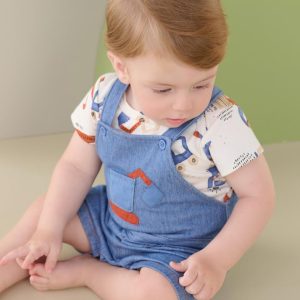 Conjunto Bebê Kiko com Body Estampado e Jardineira Máquina