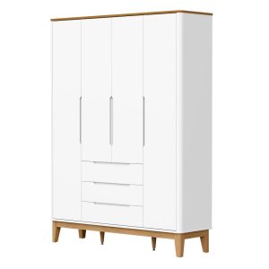 Roupeiro Boom 4 Portas Reller – Branco Fosco com Savana