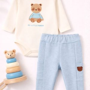 Conjunto Bebê Body My Little Panda e Calça Linho Azul