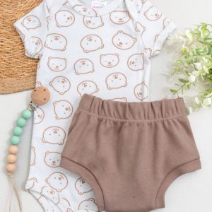 Conjunto Bebê Body e Tapa Fralda Suedine – Ursinho Neutro