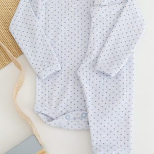 Conjunto Body Bebê Pagão Canelado Longo – Poá Azul
