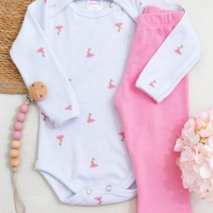 Conjunto Body Bebê Pagão Canelado Longo – Tulipas