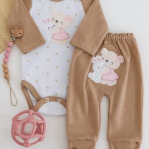 Conjunto Suedine Bebê Body e Calça Bege Abraço de Ursa