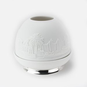 Porta-Velas em porcelana biscuit e prata | Costa Nova