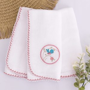 Kit Fralda de Boca Premium Bordada – Pássaro