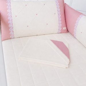 Kit Berço Paris 9 peças Com Bordado Bolinha Nervura Rosê