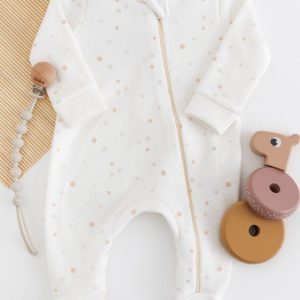 Macacão Bebê Buclê Peluciado com Zíper – Poá Neutro