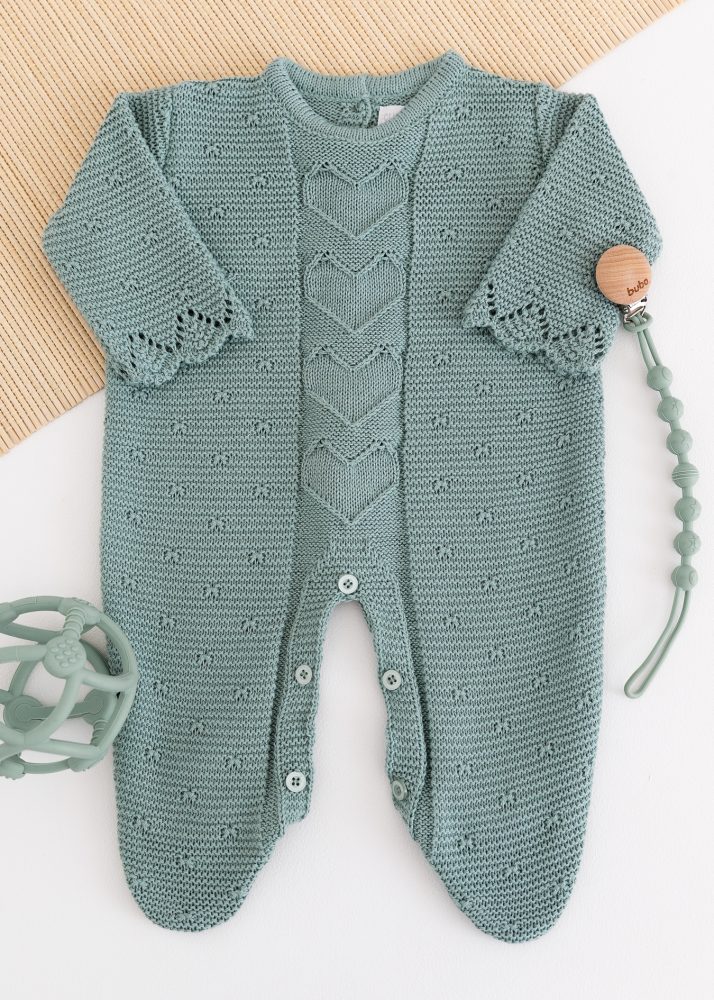 Macacão Bebê em Tricot Coração Verde - Image 2