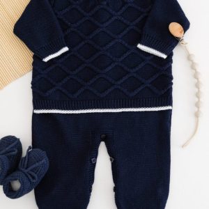 Macacão Bebê em Tricot Ondas Marinho
