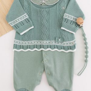 Macacão Bebê em Tricot e Suedine Verde
