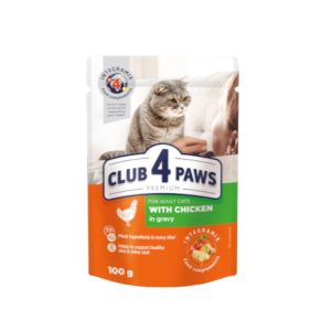 CLUB4PAWS”WITH CHICKEN IN GRAVY” ADULT CATS 100GR