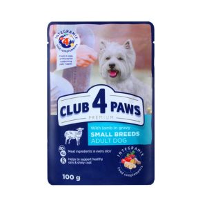 CLUB 4 PAWS “WITH LAMB IN GRAVY”-SMALL BREEDS ADULT DOGS 100GR