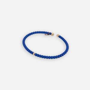 Pulseira Aberta contas em ouro rosa cerâmica azul e titânio