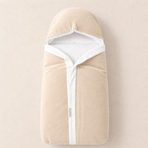Saco de Dormir em Plush e Algodão Com Capuz – Bege