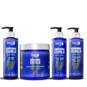 Gama Krishna Curls | Shampoo, Máscara, Condicionador Selante & Leave in Creme intenso