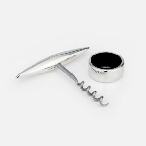 Conjunto de Vinho em Prata | Anel Drop stop e saca rolhas